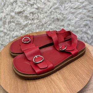 ZARA Big Kids Red Leather Strap Sandals Buckle Open‎ Toe Size 34 3
